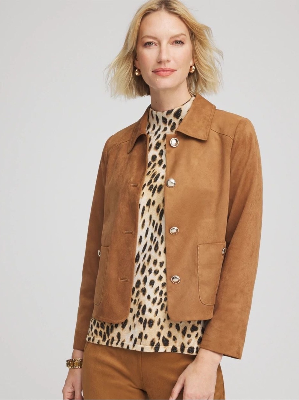 NWT Chico’s Burnt Sienna Cropped Suede Jacket XL Size 3 Faux Suede, MSRP $199
